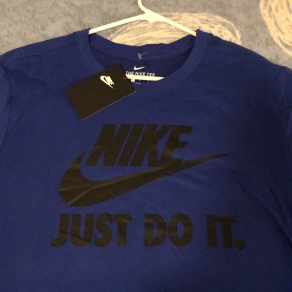NIKE DRI FIT JUST DO IT BLUE AND BLACK T SHIRT - Picture 2 of 4